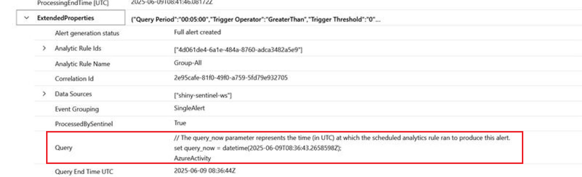 Screenshot of sample results for single alert mode showing a query.