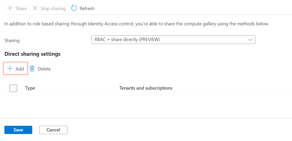 Screenshot that shows the option to share with a subscription or tenant.