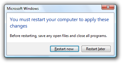 screen shot of restart now button, 'r' underlined