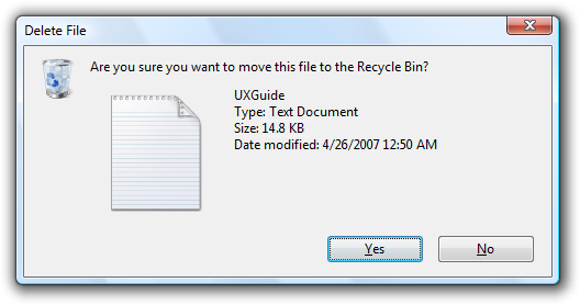 screen shot of dialog box with yes and no buttons