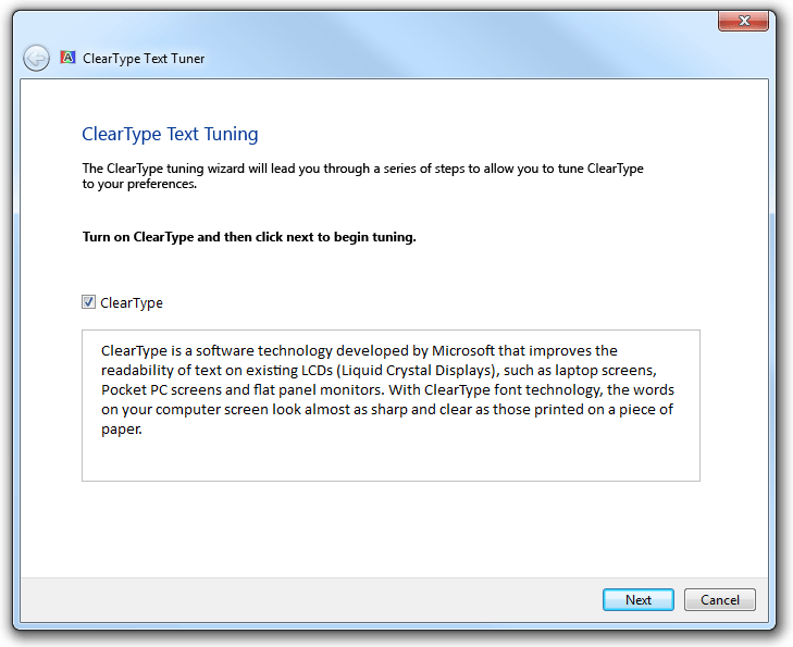 screen shot of cleartype wizard, draft