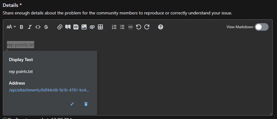 Editor, der viser de filoplysninger, som brugeren tilføjer.