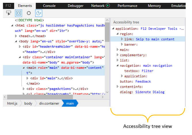 Accessibility tree view
