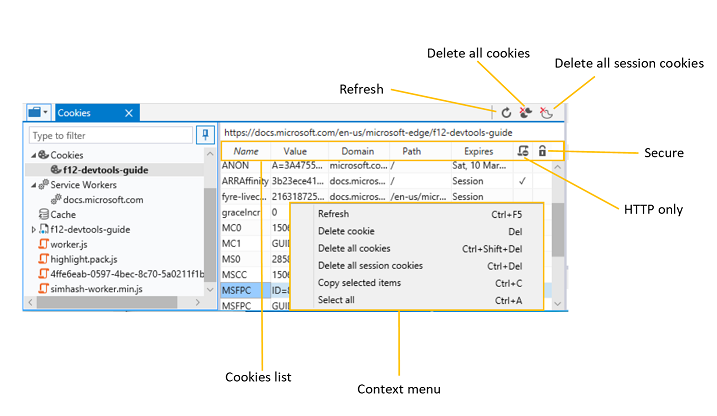 DevTools Cookies manager