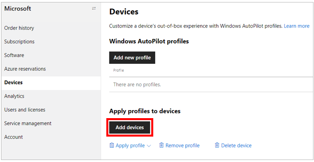 Screenshot of Add devices button