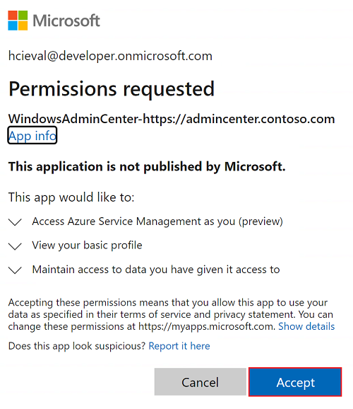 Provide consent to give the Azure registration app access to resources