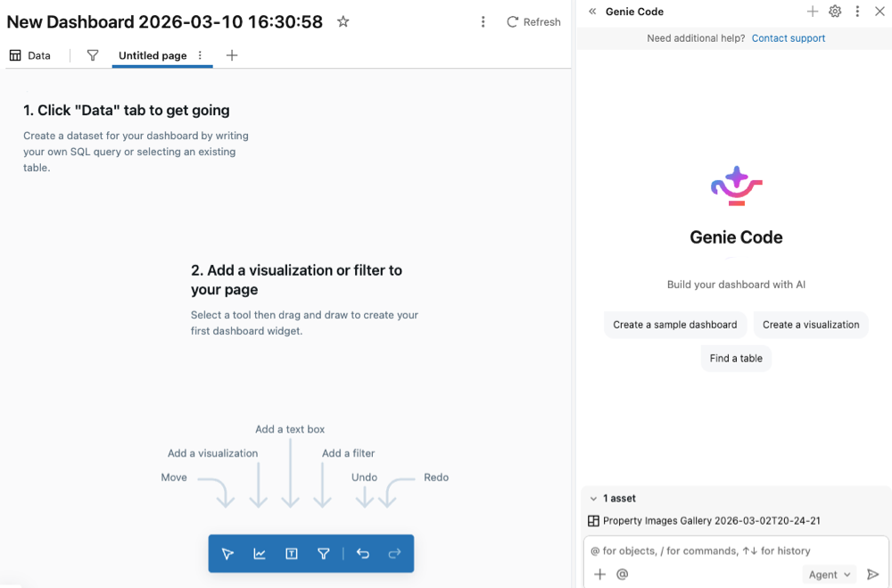Use Genie Code for dashboard authoring in a dashboard.