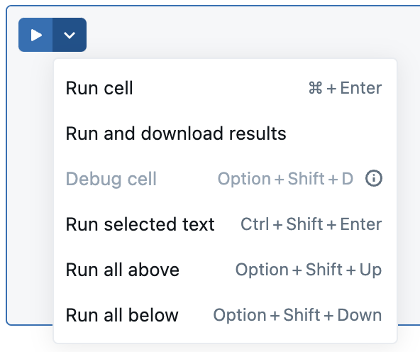 Cell run menu.
