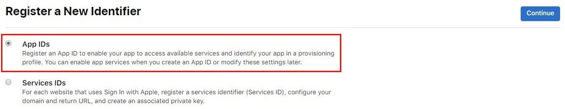 Registering a new app identifier in the Apple Developer Portal