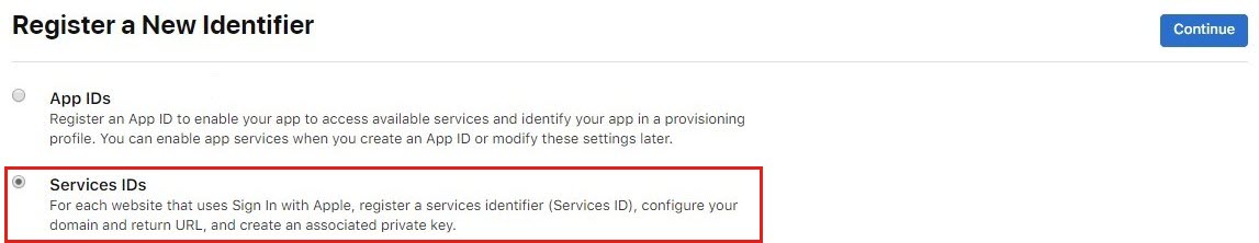 Registering a new service identifier in the Apple Developer Portal