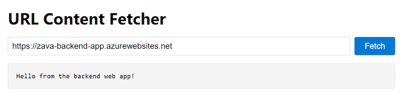 Screenshot of the browser contents after the frontend app attempts access to the backend app.