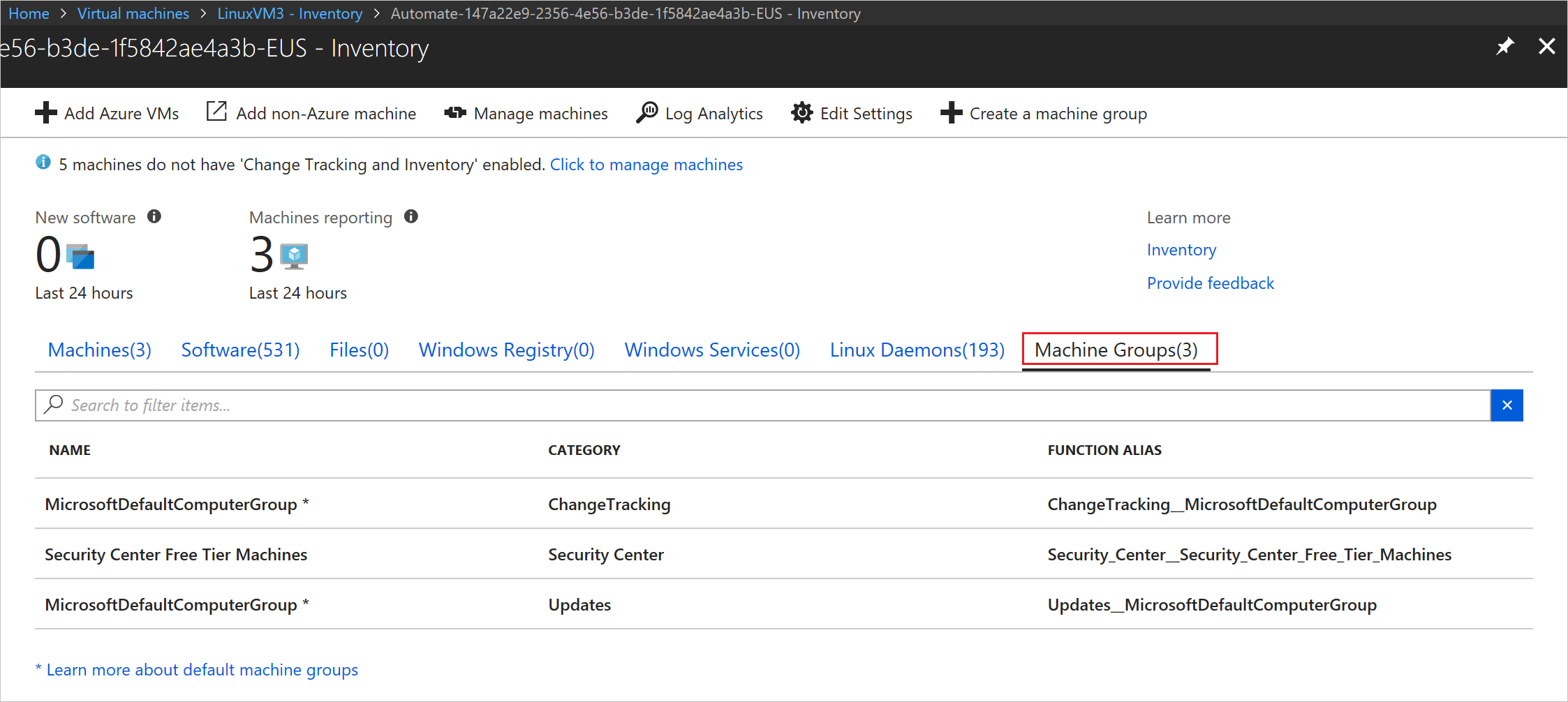 View machine groups on the inventory page