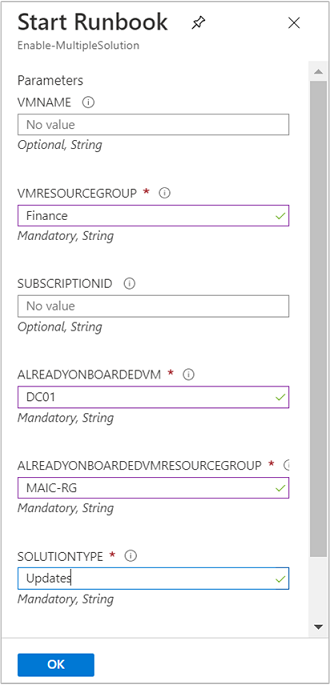 Enable-MultipleSolution runbook parameters