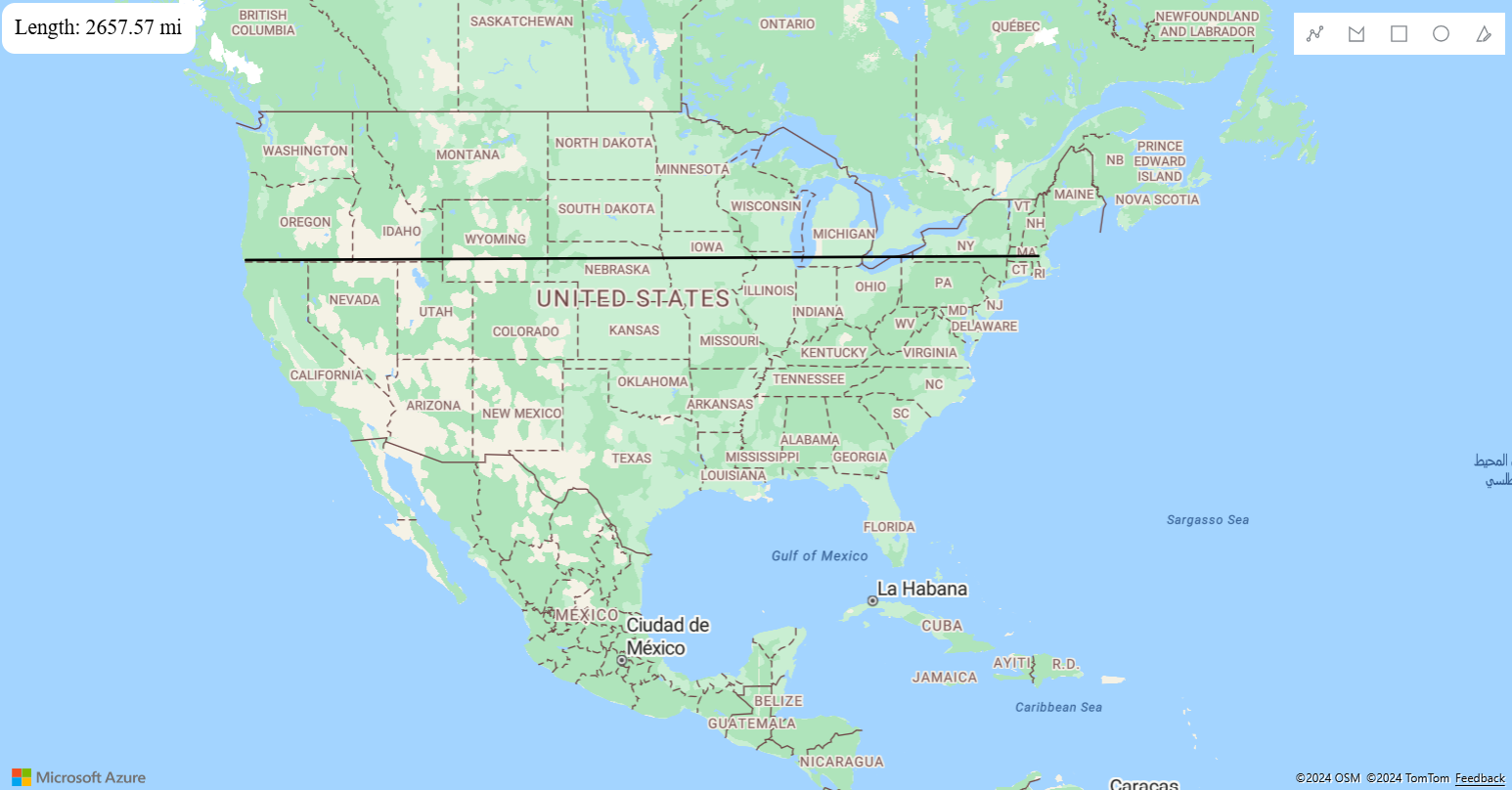 Screenshot showing a map displaying the measuring tool sample.