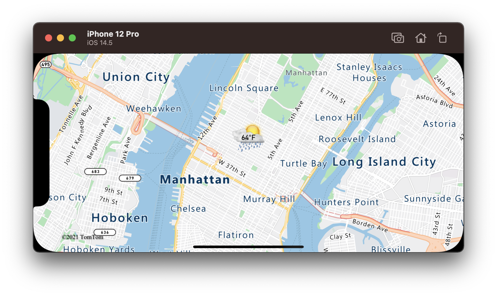 Screenshot showing a Map with points rendered, using a symbol layer displaying a custom icon and a formatted text label for a point feature.