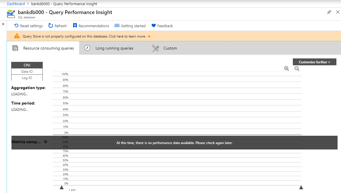 Screenshot showing Query Store details in the Azure portal.
