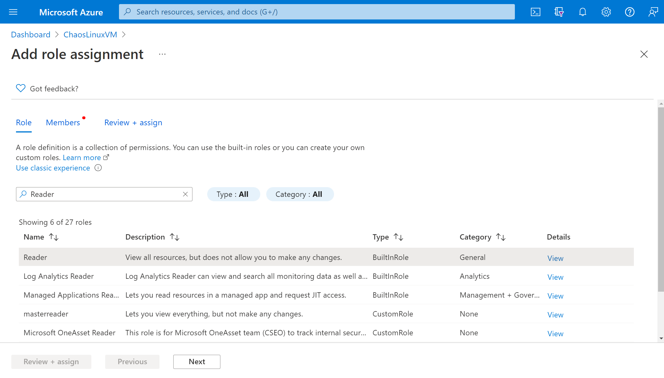 Screenshot that shows assigning the virtual machine Contributor role.