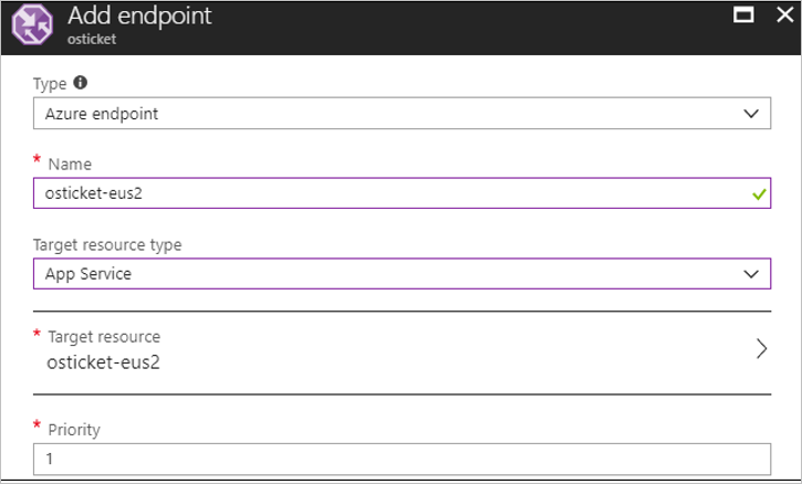 Screenshot of the Add endpoint pane in Traffic Manager.
