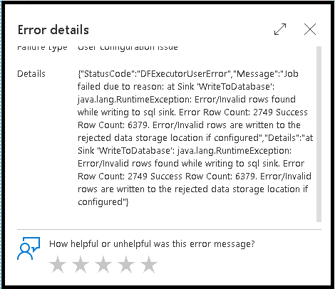 Screenshot shows error rows in activity.
