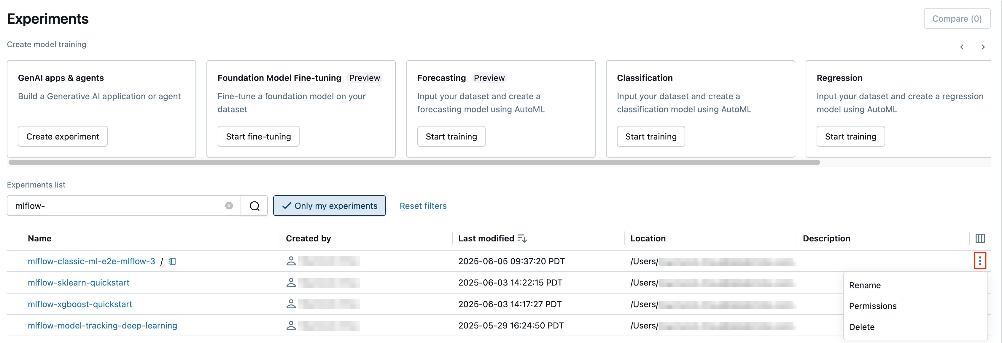 Rename from the Experiments page.