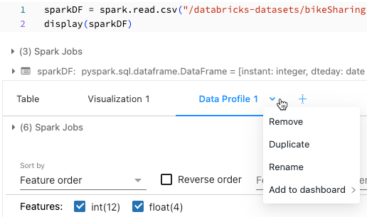 Notebook visualization drop down menu