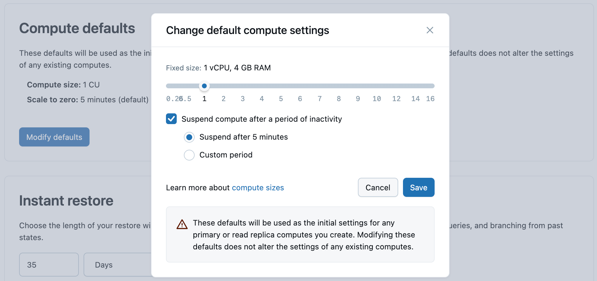Compute defaults settings