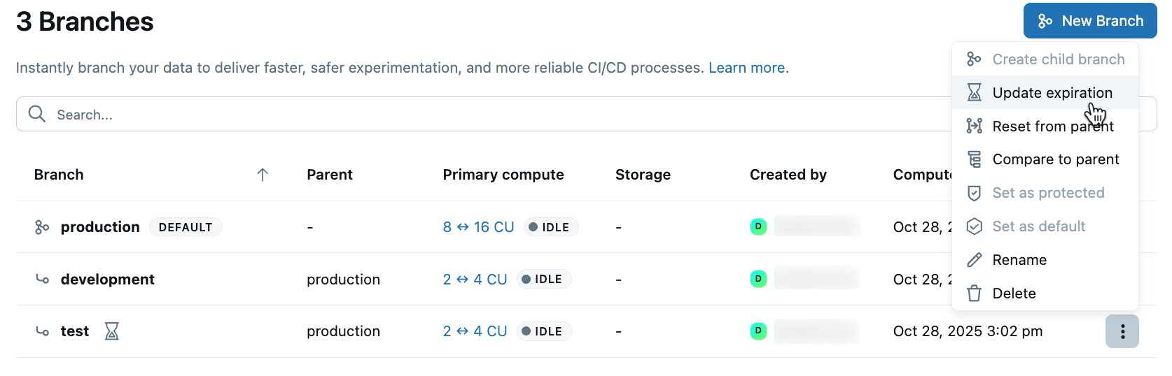 Update branch expiration