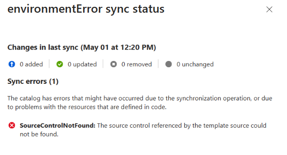 Screenshot showing the Catalog sync failures pane.