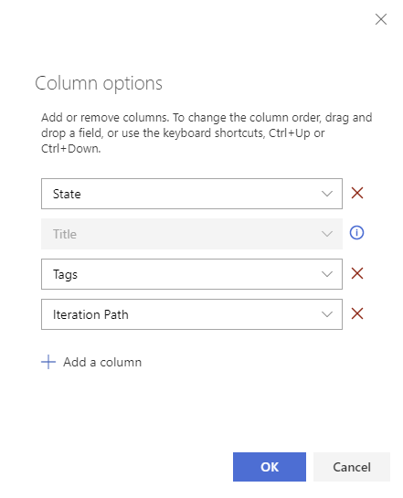 Column options dialog, Add Tags to the selected columns to display.