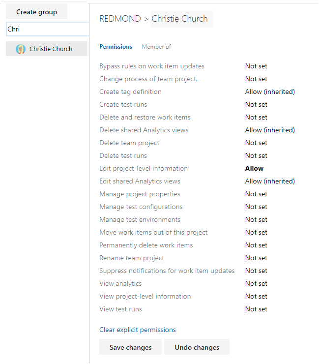Change permission for user, on-premises.