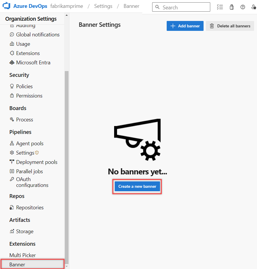 Create first banner, on-premises