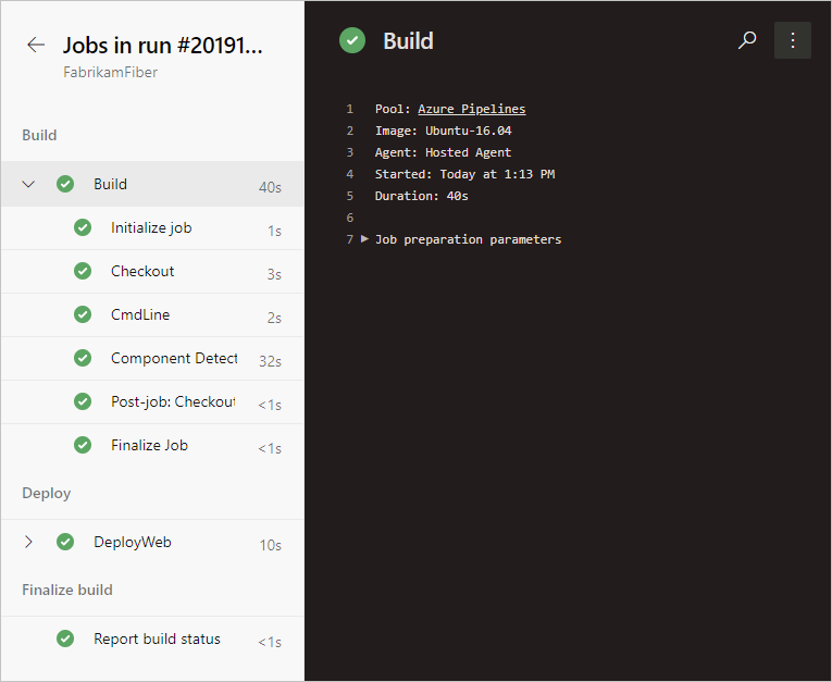 Screenshot of pipeline tasks.