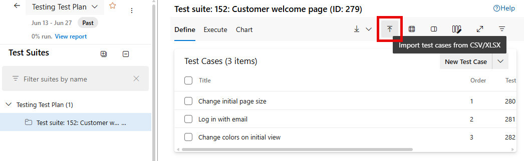 Screenshot of Import test cases to the selected test suite.