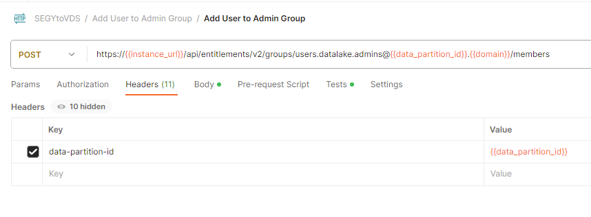 Screenshot that shows the API call to get register a user as an admin in Postman.