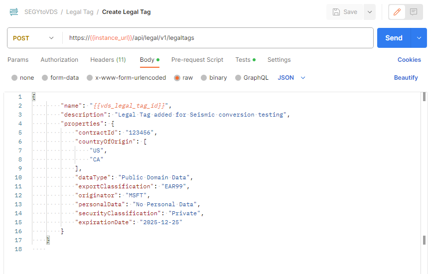 Screenshot of creating Legal Tag.