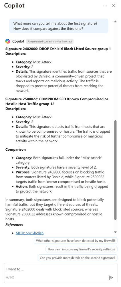 Screenshot showing the capability to enrich the threat profile of an IDPS signature beyond log information.