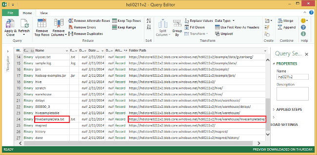 HDI Excel power query import data.