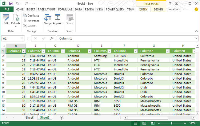 HDI Excel power query imported table.