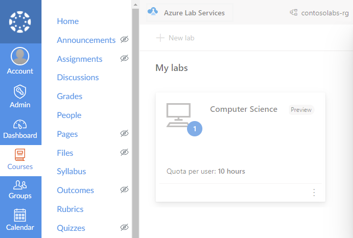 Screenshot that shows the list of labs in Canvas.