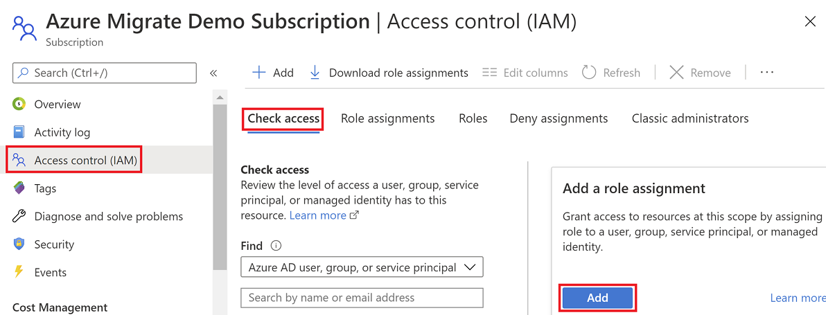 Screenshot that shows searching for a user account to check access and assign a role.