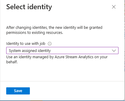 Screenshot showing the Select identity page with System assigned identity selected.