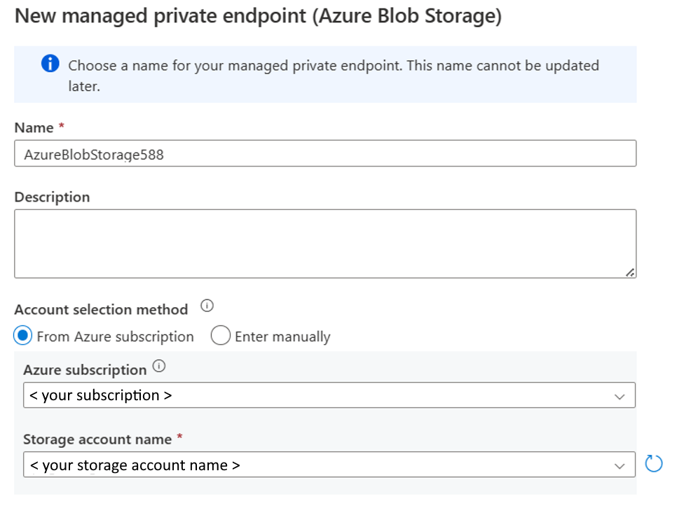 Screenshot of new managed private endpoint.