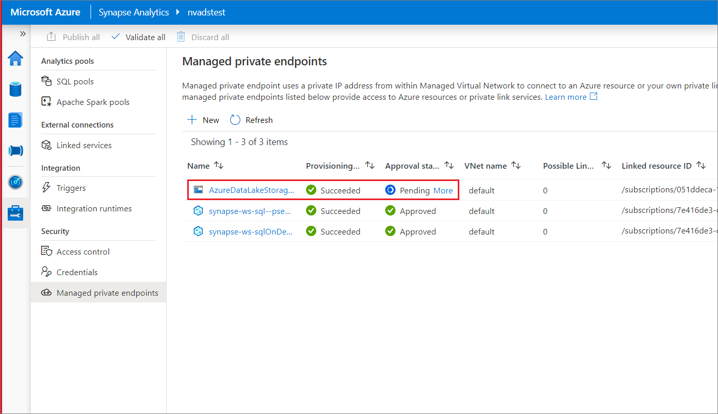 Managed private endpoint creation request status