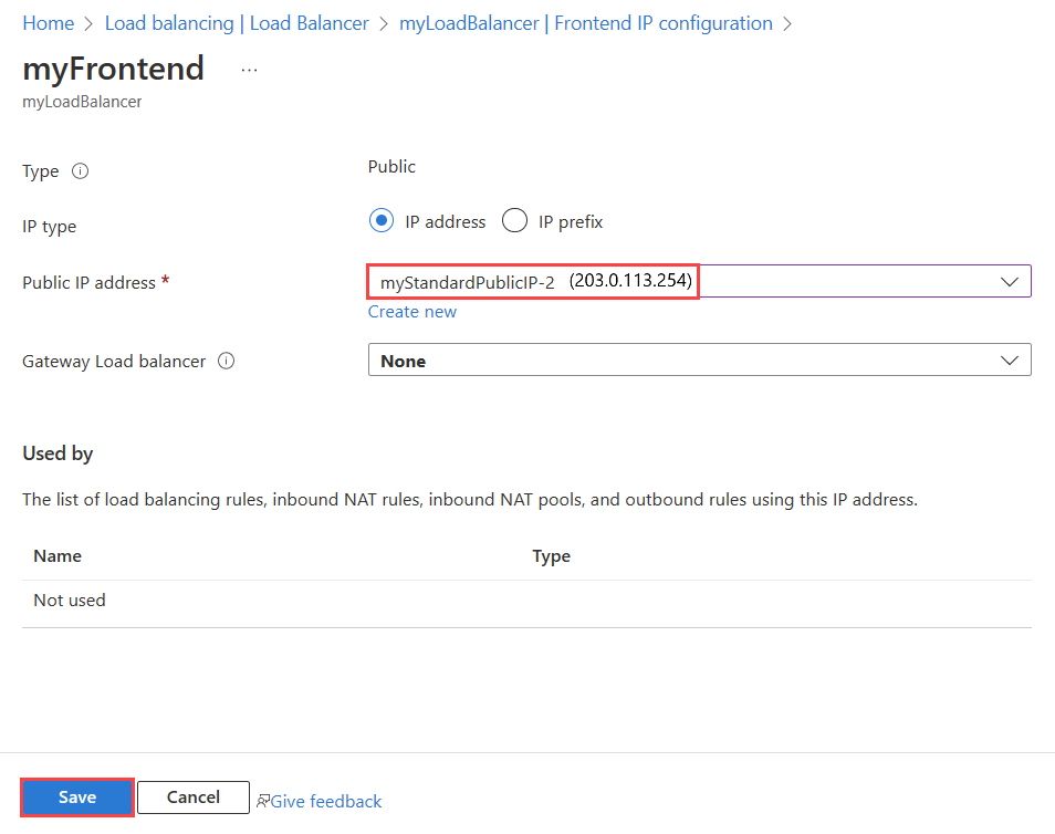 Screenshot of changing the public I P address of the load balancer.