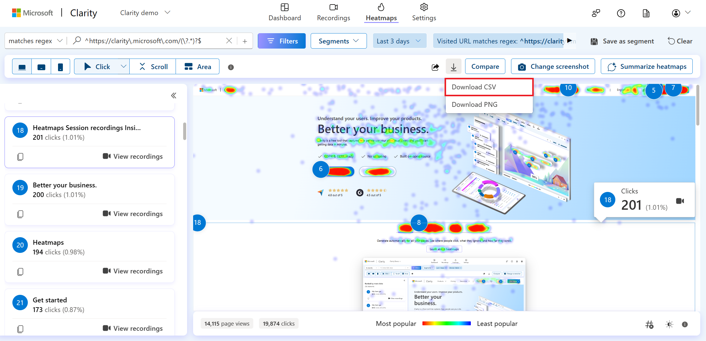 Select download as csv on heatmap.