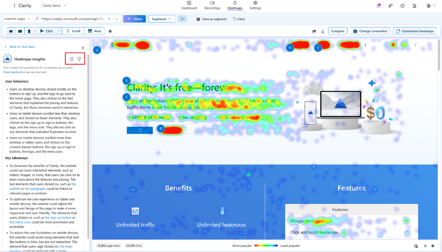 Select heatmaps feedback icon.