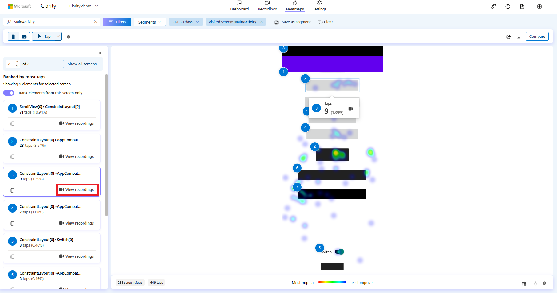 View recordings in sdk heatmaps.