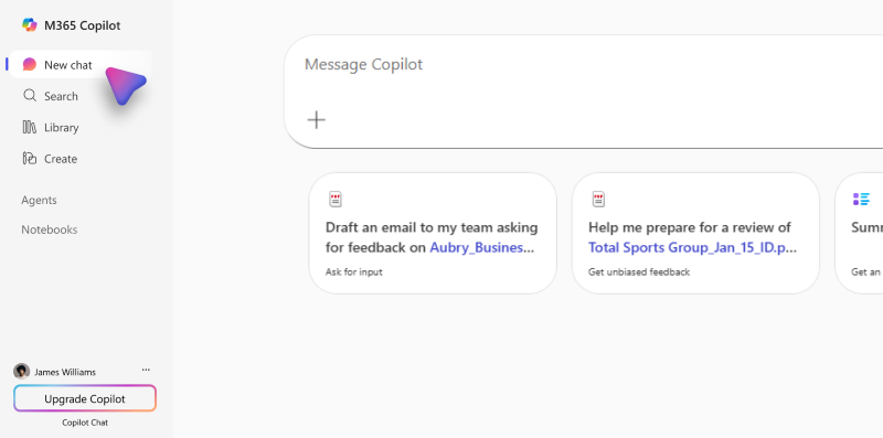 Screenshot that shows Microsoft 365 Copilot Chat taskbar.