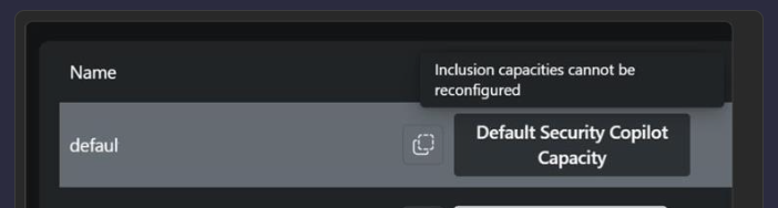 Image of Default Security Copilot Capacity label in the portal