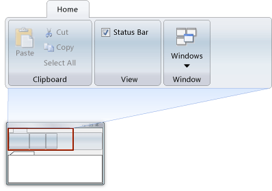 Home category from the RibbonApp sample application Home category from the RibbonApp sample application.